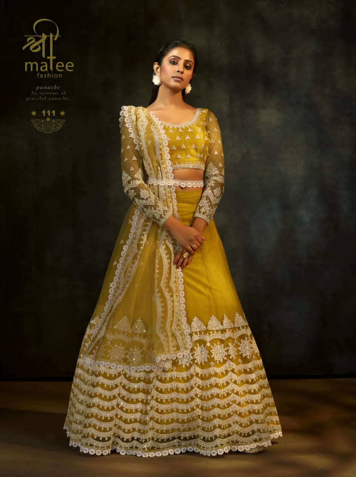 BREEZE 111 COLOURS BY SHREEMATEE FASHION 111-A TO 111-E SERIES BUTTERFLY NET WORK BRIDAL LEHENGAS