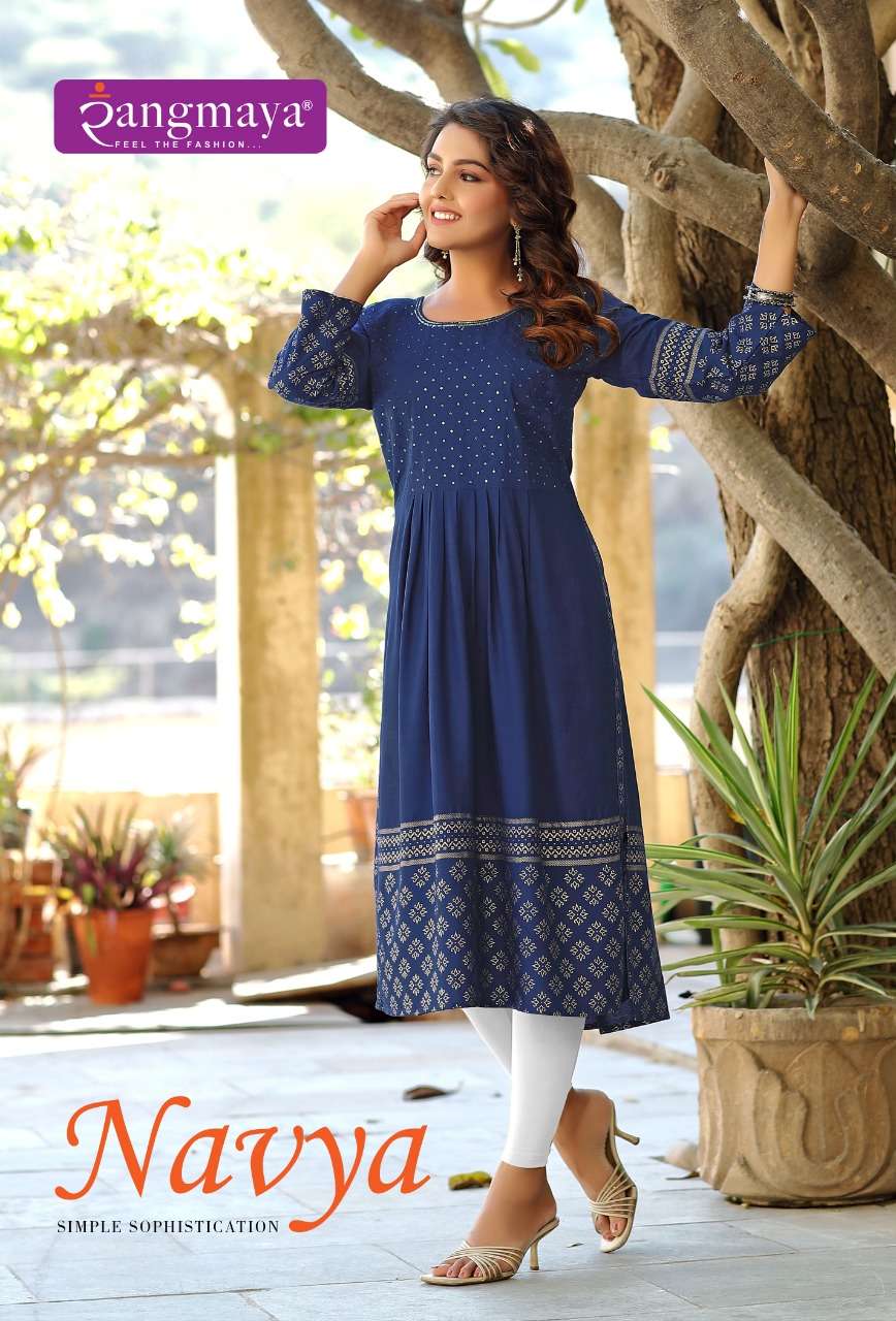 NAVYA BY RANGMAYA 101 TO 108 SERIES RAYON PRINT NAYRA CUT KURTIS