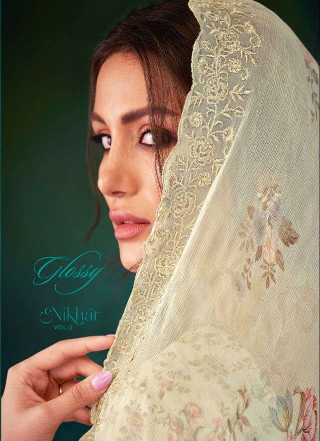 NIKHAR VOL-2 BY GLOSSY 081 TO 084 SERIES PURE COTTON DIGITAL PRINT WORK DRSSES