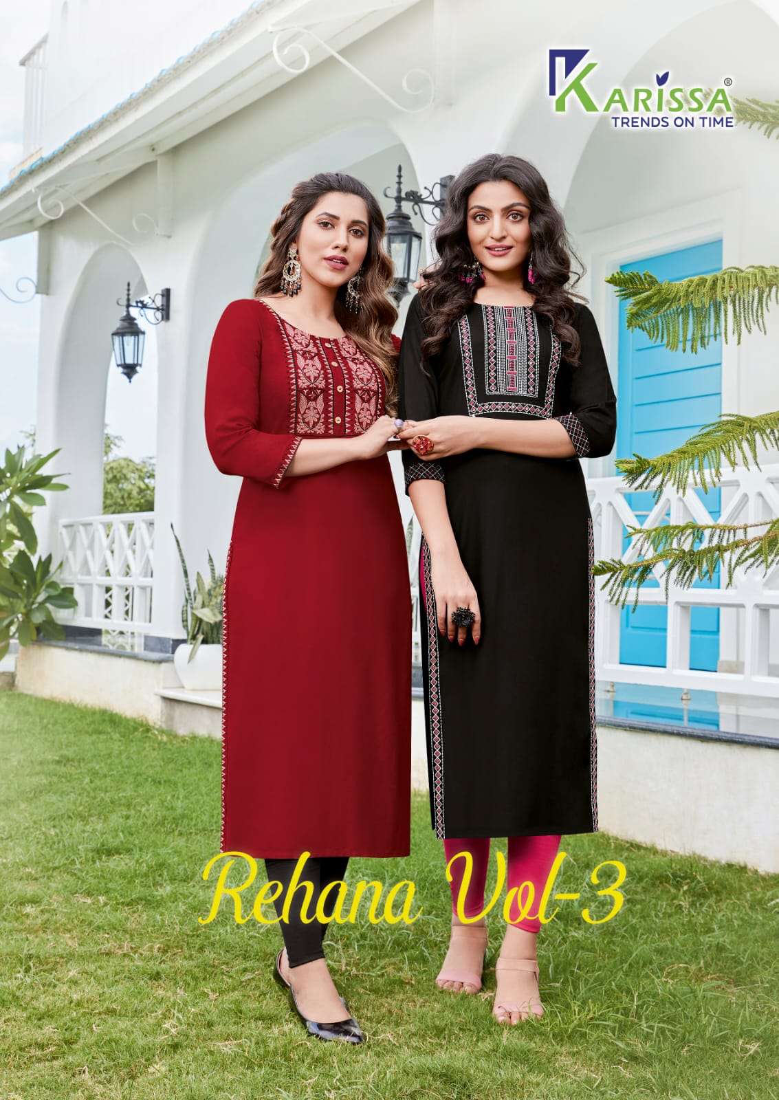 REHANA VOL-3 NY KARISSA 3001 TO 3008 SERIES RAYON THREAD WORK KURTIS