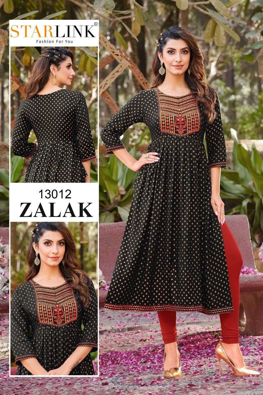 ZALAK BY STARLINK 13001 TO 13012 SERIES RAYON EMBROIDERY KURTIS