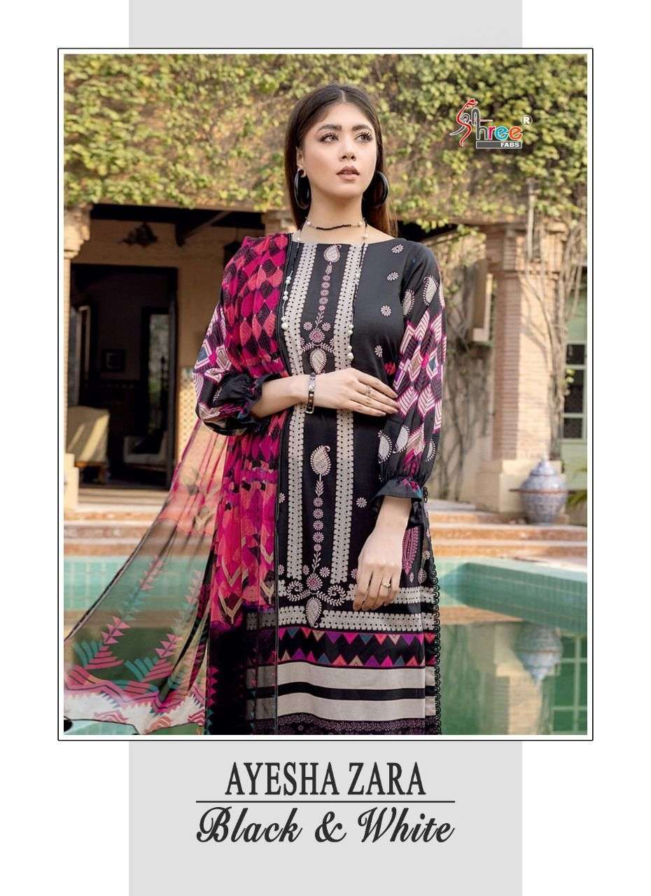 AYESHA ZARA BLACK&WHITE BY SHREE FABS 2280 TO 2284 SERIES COTTON EMBROIDERY PAKISTANI DRESSES