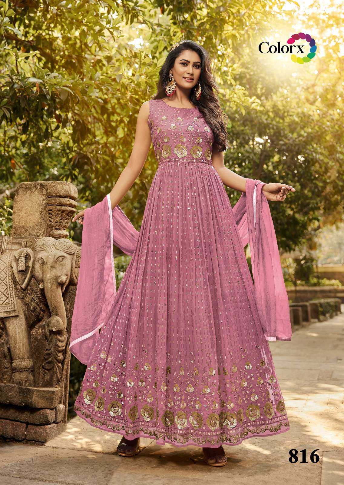 COLORX ANARKALI BY AQSAWHOLESALE 811 TO 817 SERIES GEORGETTE SEQUENCE WORK ANARKALI SUITS