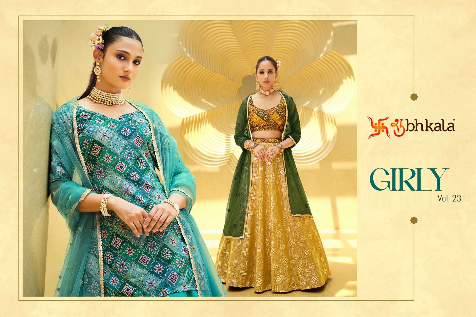 GIRLY VOL-23 BY SHUBHKALA 2231 TO 2237 SERIES SILK GEORGETTE WORK STITCHED CROP TOP LEHENGAS