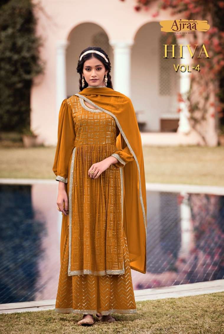 HIVA VOL-4 BY AJRAA 51511 TO 51514 SERIES GEORGETTE EMBROIDERY STITCHED DRESSES