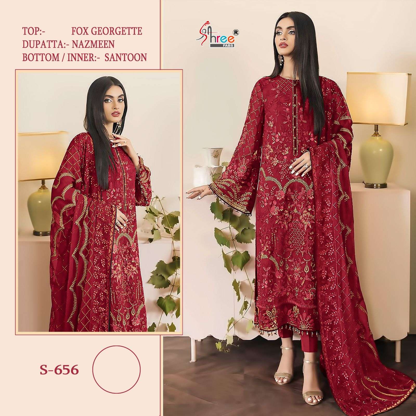 S-656 COLOURS BY SHREE FABS 656-A TO 656-D SERIES FAUX GEORGETTE EMBROIDERY PAKISTANI DRESSES
