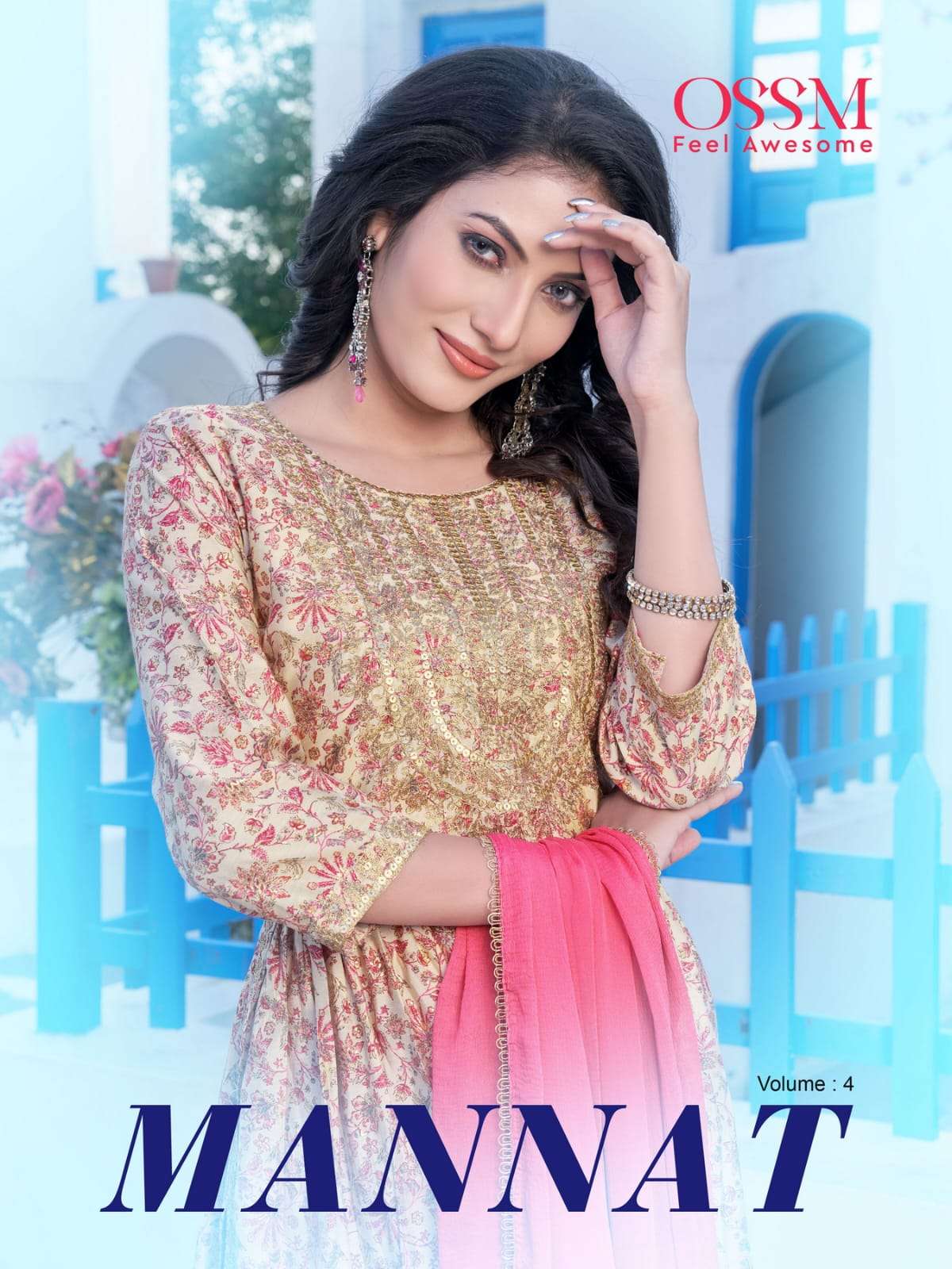 MANNAT VOL-4 BY OSSM 401 TO 406 SERIES CHANDERI FOIL PRINT STITCHED DRESSES