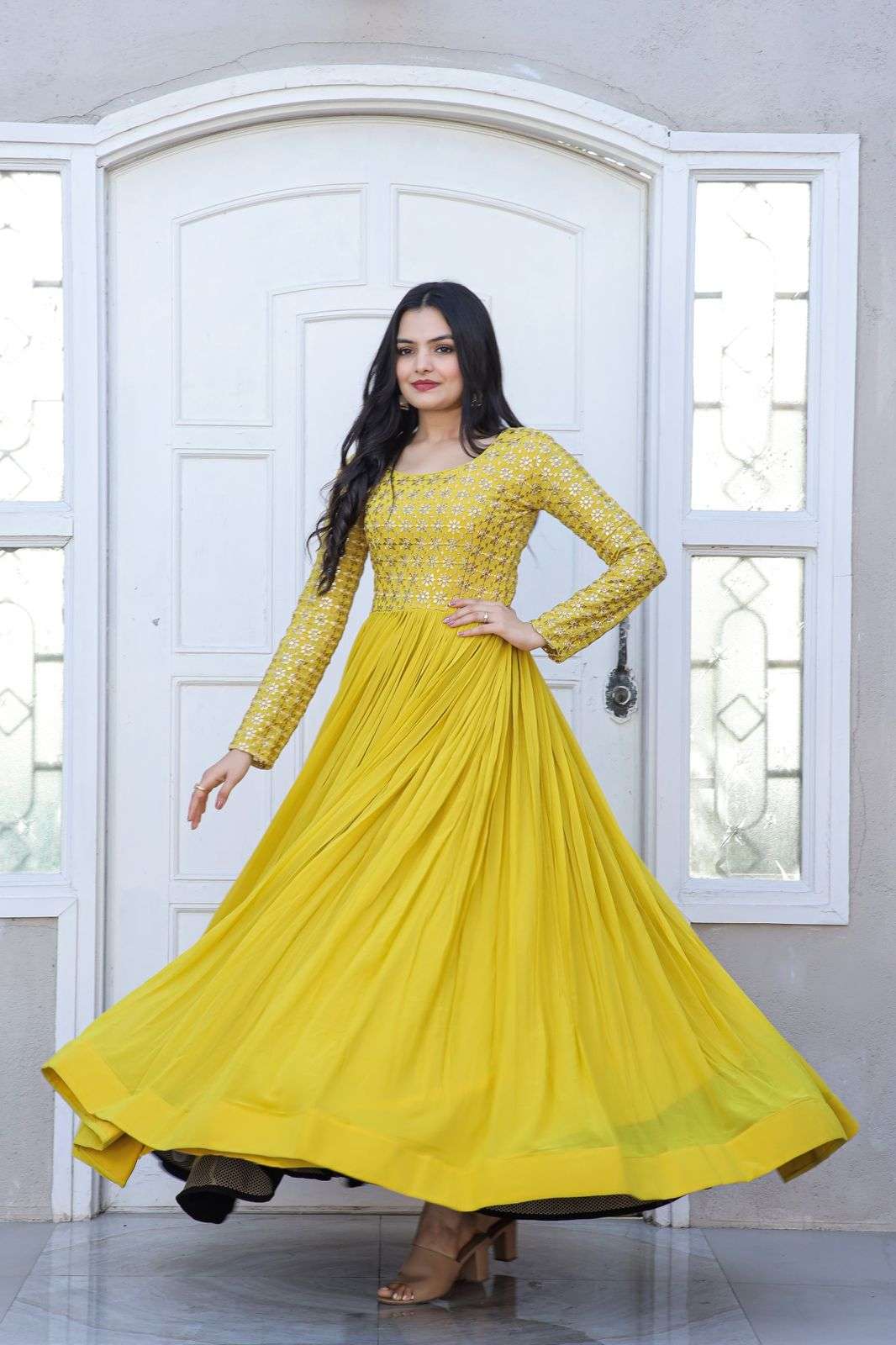 KA-1034 COLOURS BY AQSAWHOLESALE FAUX BLOOMING EMBROIDERY WORK GOWNS