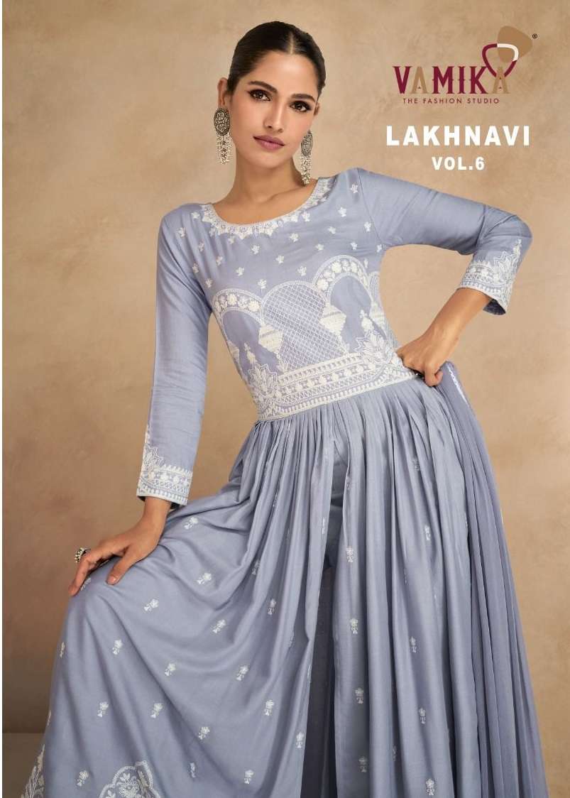 LAKHNAVI VOL-6 BY VAMIKA 1031 TO 1036 SERIES HEAVY RAYON WORK STITCHED DRESSES