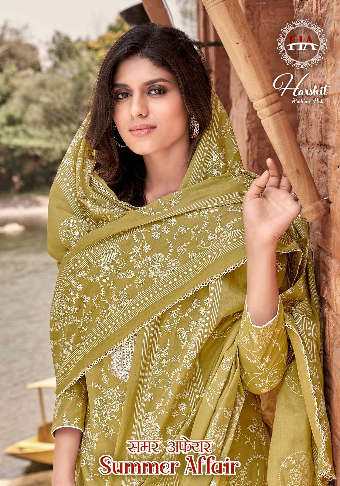 SUMMER AFFAIR BY HARSHIT 1239-001 TO 1239-008 SERIES PURE CAMRIC EMBROIDERY DRESSES