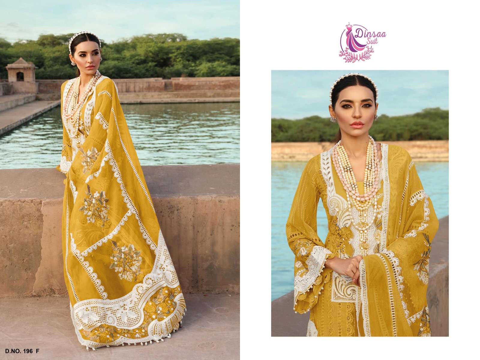 DS-196 COLOURS BY DINSAA SUIT 196-F TO 196-J SERIES CAMBRIC COTTON WORK PAKISTANI DRESSES