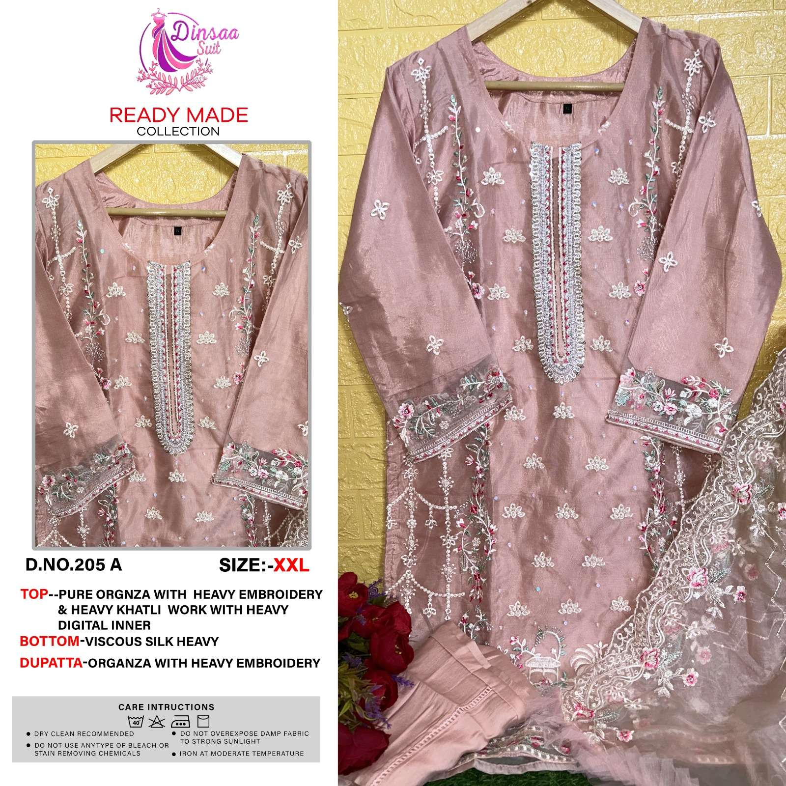 DS-205 COLOURS BY DINSAA SUIT 205-A TO 205-D SERIES ORGANZA EMBROIDERY STITCHED DRESSES