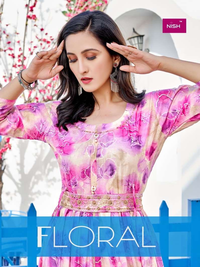 FLORAL BY NISH 1001 TO 1008 SERIES MALL COTTON FOIL PRINT KURTI WITH BELT