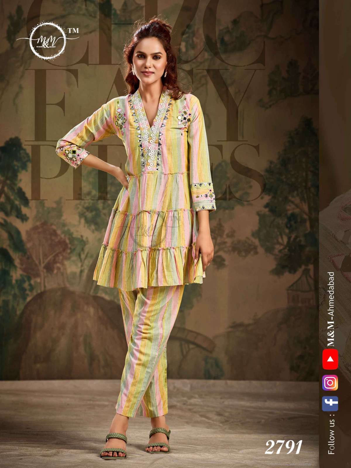 M&M 2791 HIT DESIGN BY M AND M COTTON MIRROR SEQUENCE WORK STITCHED TUNICS