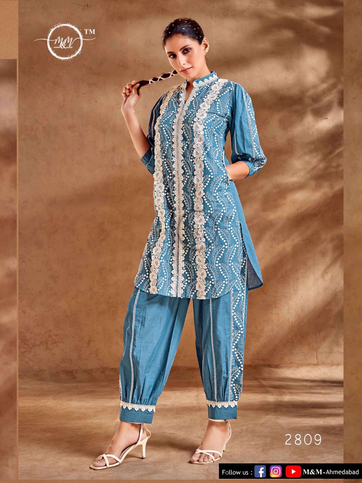 M&M 2809 HIT DESIGN BY M&M PURE COTTON CHICKEN WORK AFGHANI TUNIC