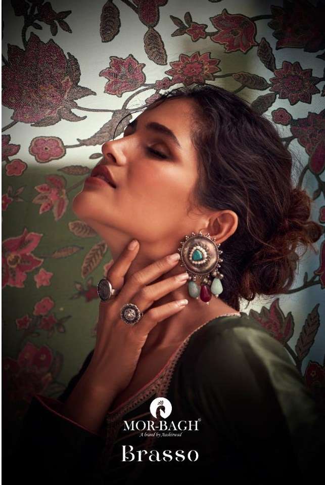 MOR BAGH BRASSO BY AASHIRWAD CREATION 9376 TO 9381 SERIES SILK EMBROIDERY DRESSES