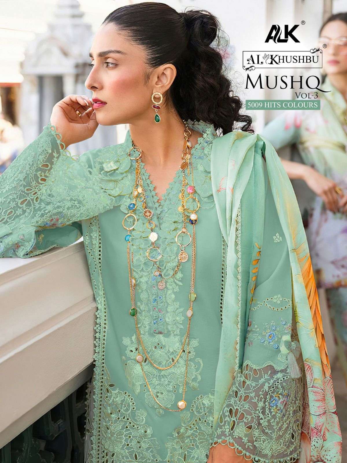 MUSHQ 5009 COLOURS BY AL KHUSHBU 5009-A TO 5009-D SERIES CAMBRIC WORK PAKISTANI DRESSES