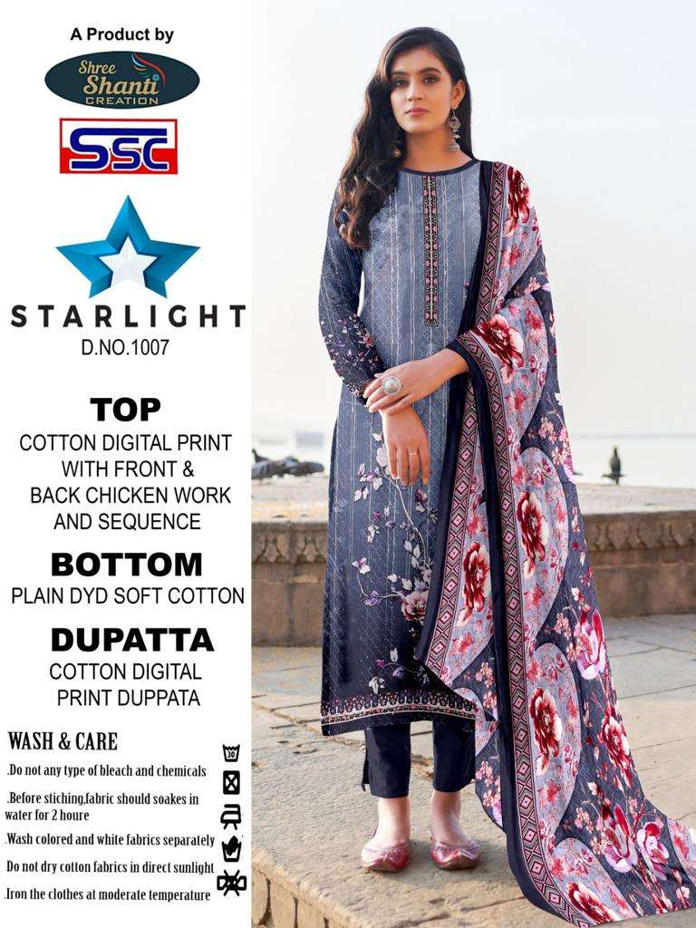 STARLIGHT VOL-1 BY SSC 1001 TO 1008 SERIES COTTON PRINT CHICKEN WORK DRESSES