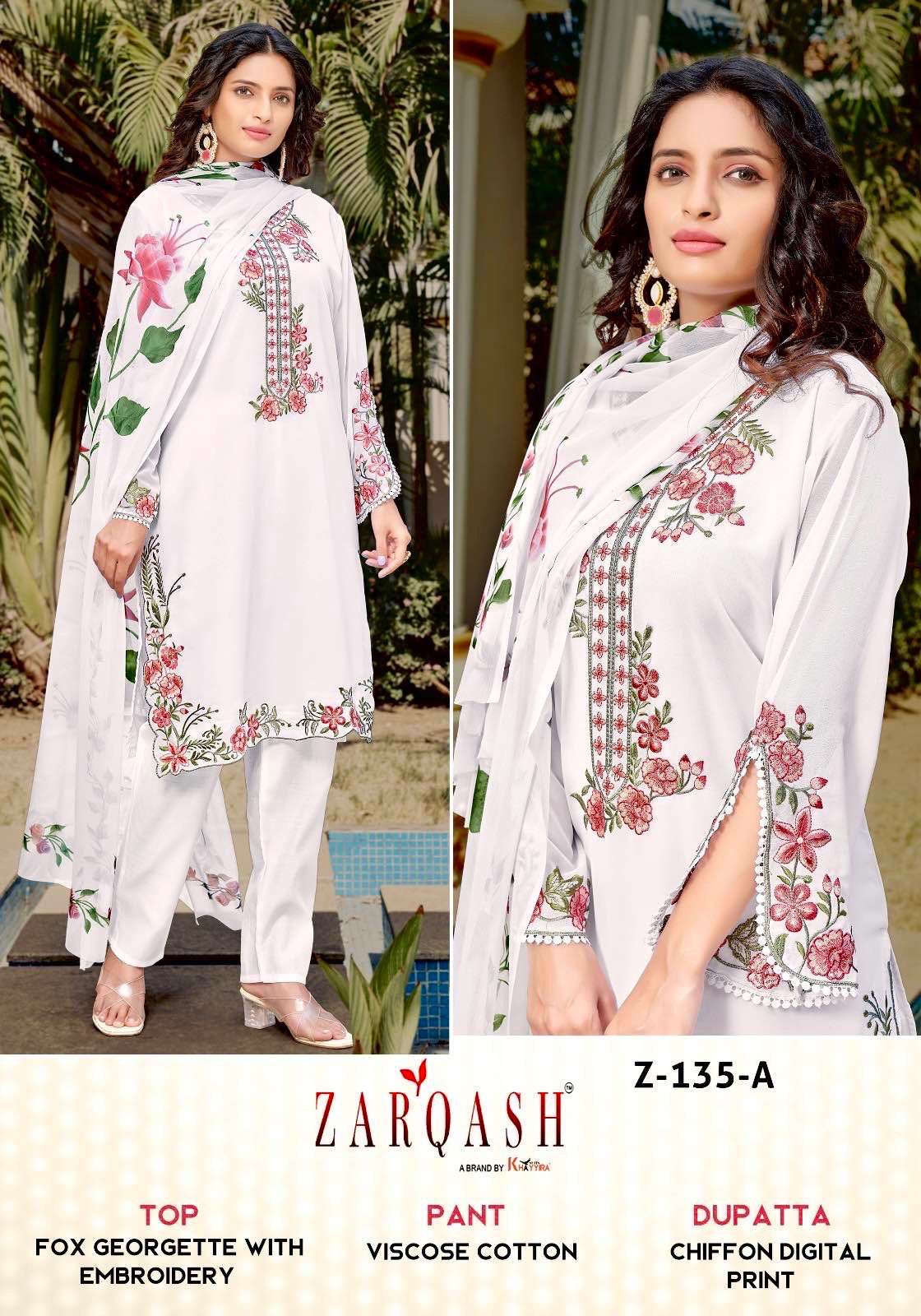 Z-135 COLOURS BY ZARQASH 135-A TO 135-E SERIES FAUX GEORGETTE WORK STITCHED DRESSES