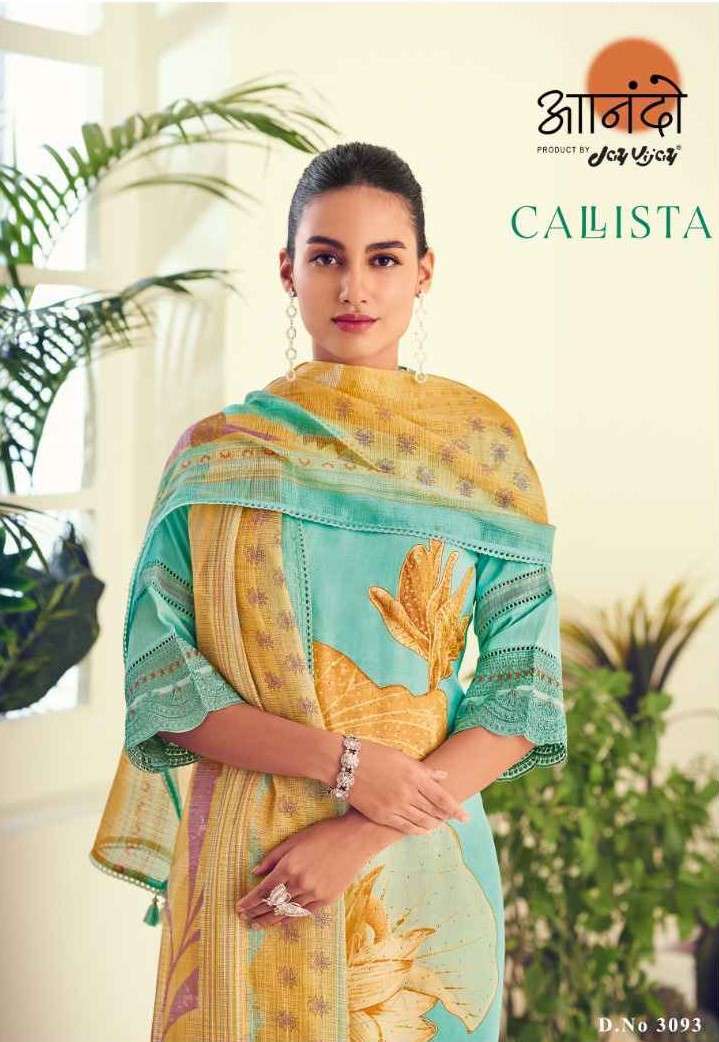 ANANDO CALLISTA BY JAY VIJAY 3093-A TO 3093-D SERIES MUSLIN SILK EMBROIDERY WORK DRESSES