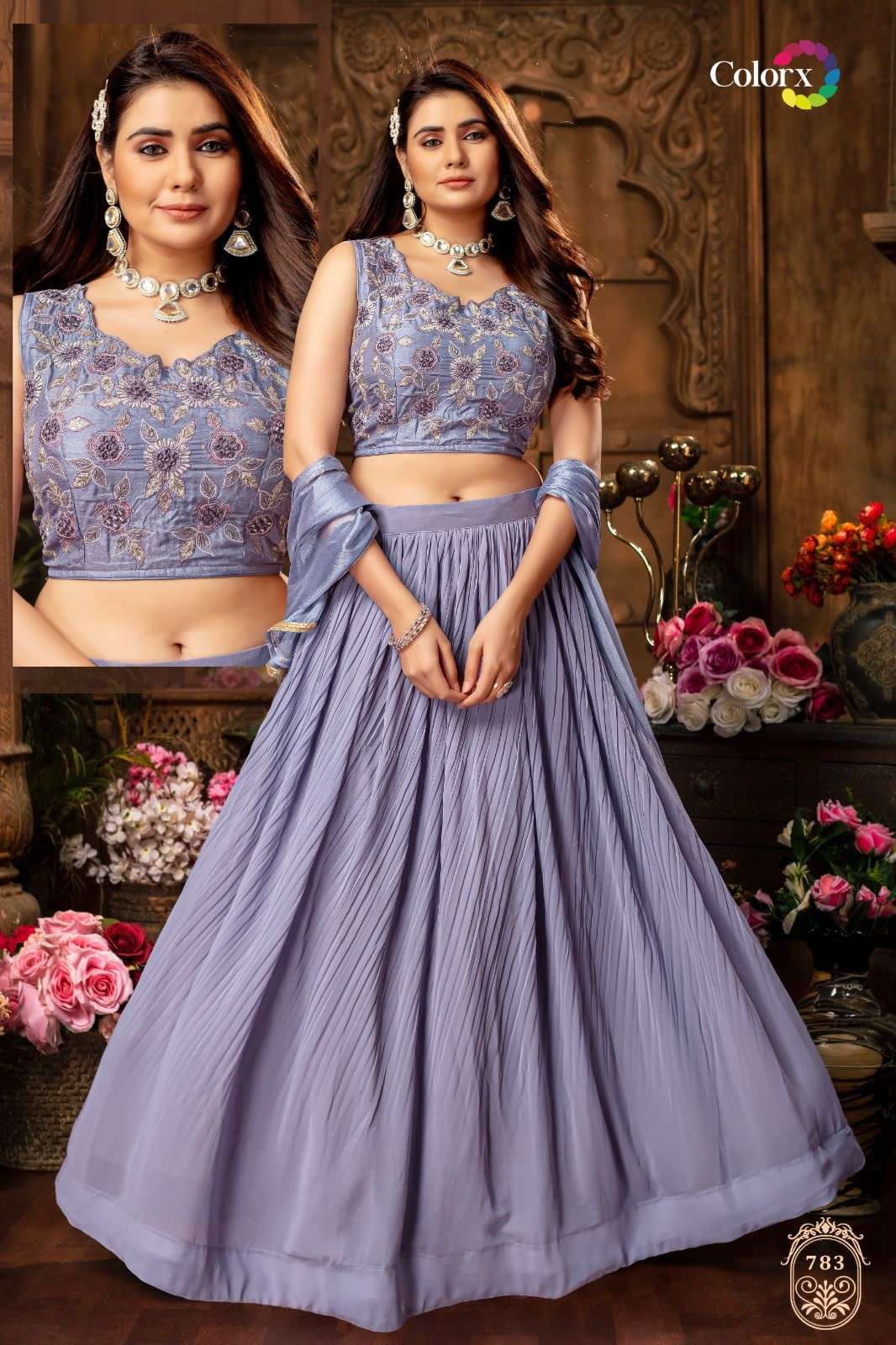 CROP-TOP VOL-1 BY COLORX 779 TO 783 SERIES PURE MUSLIN EMBROIDERY WORK STITCHED LEHENGAS