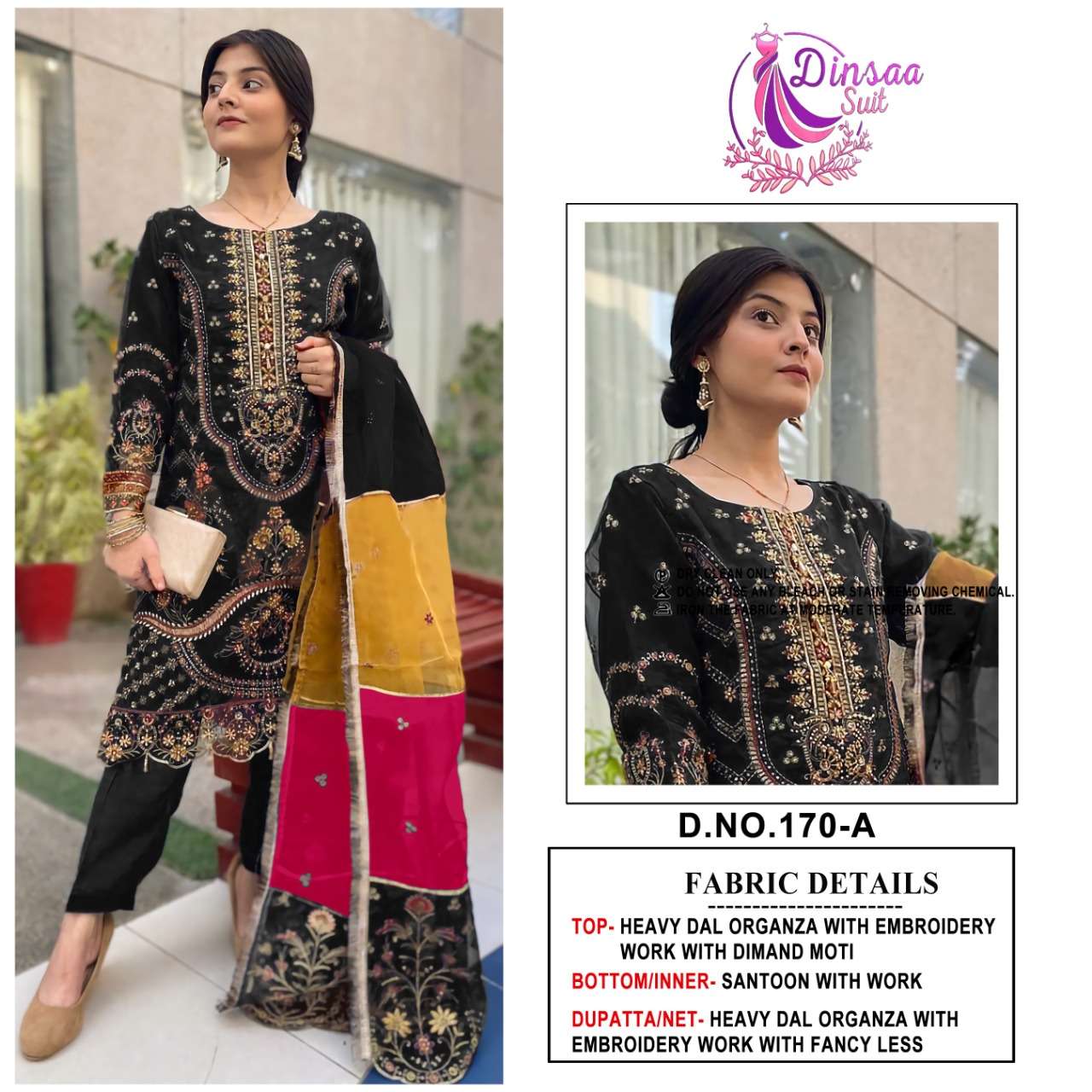 DS-170 COLOURS BY DINSAA SUIT 170-A TO 170-C SERIES ORGANZA WORK PAKISTANI DRESSES
