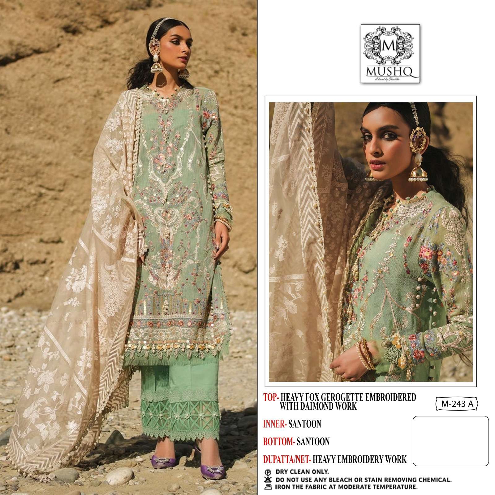 M-243 COLOURS BY MUSHQ 243-A TO 243-C SERIES COTTON EMBRODIERY PAKISTANI DRESSES
