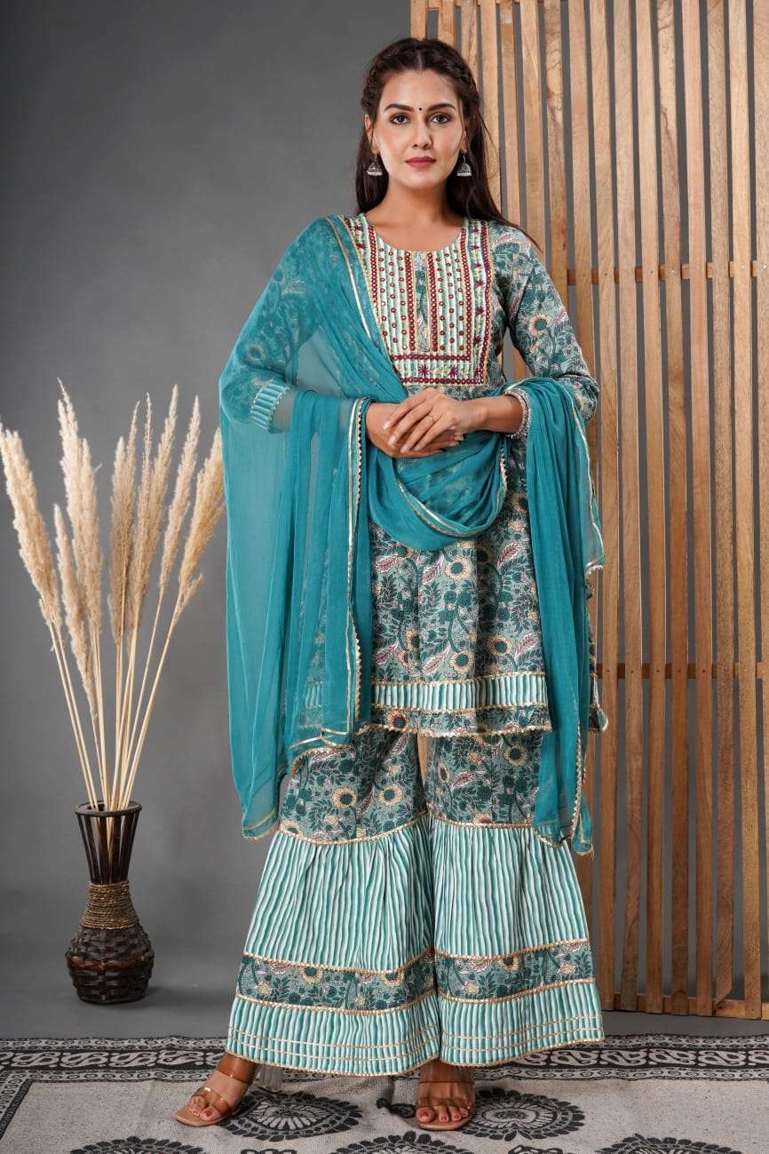 SEHAR VOL-1 BY AQSAWHOLESALE HEAVY RAYON PRINT WORK SHARARA READYMADE DRESSES