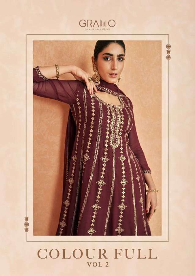 COLOUR FULL VOL-2 BY GRAMO 1001-A TO 1001-D SERIES FAUX GEORGETTE WORK READYMADE DRESSES