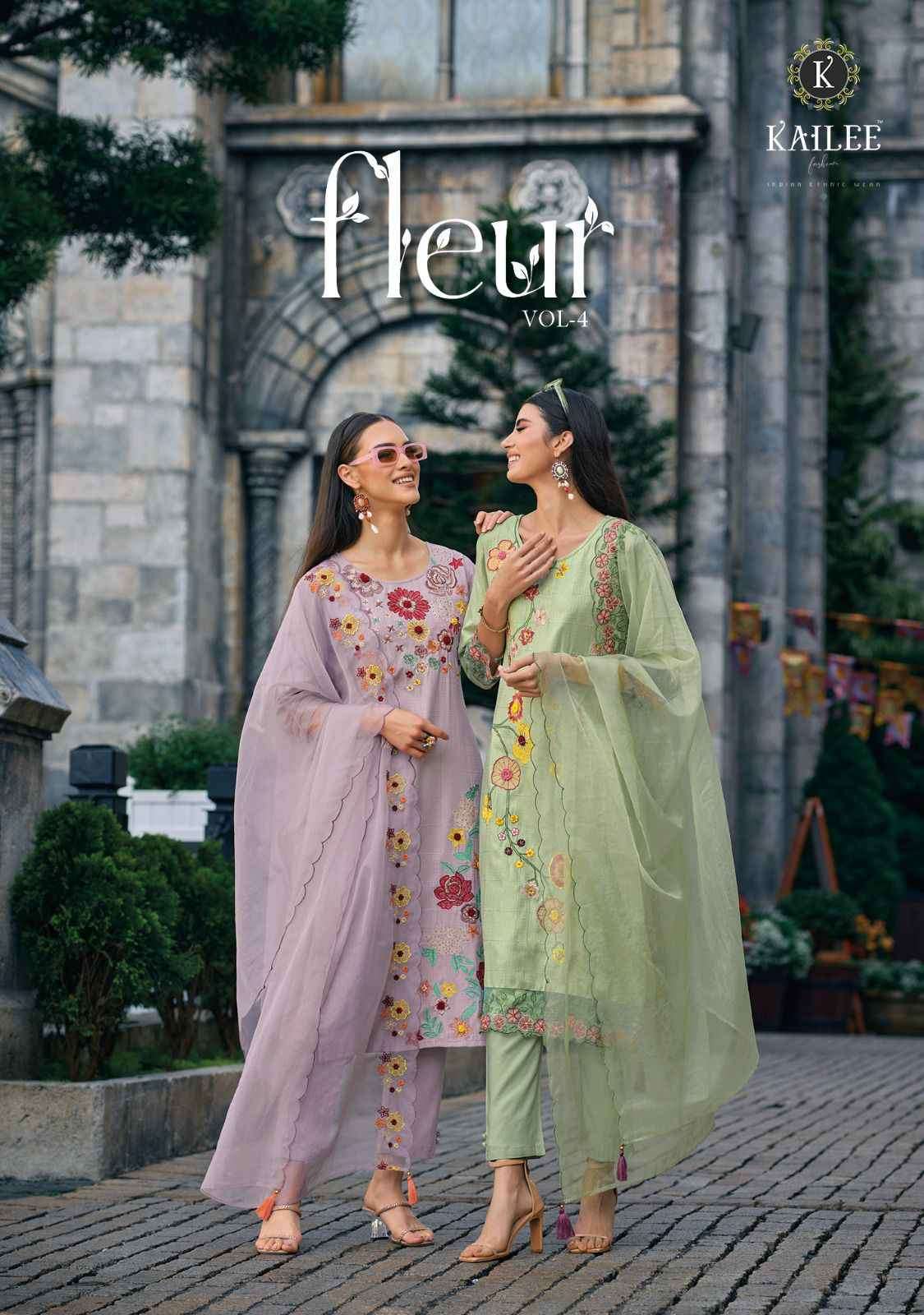 FLEUR VOL-4 BY KAILEE FASHION 41211 TO 41216 SERIES VISCOSE EMBROIDERY READYMADE DRESSES
