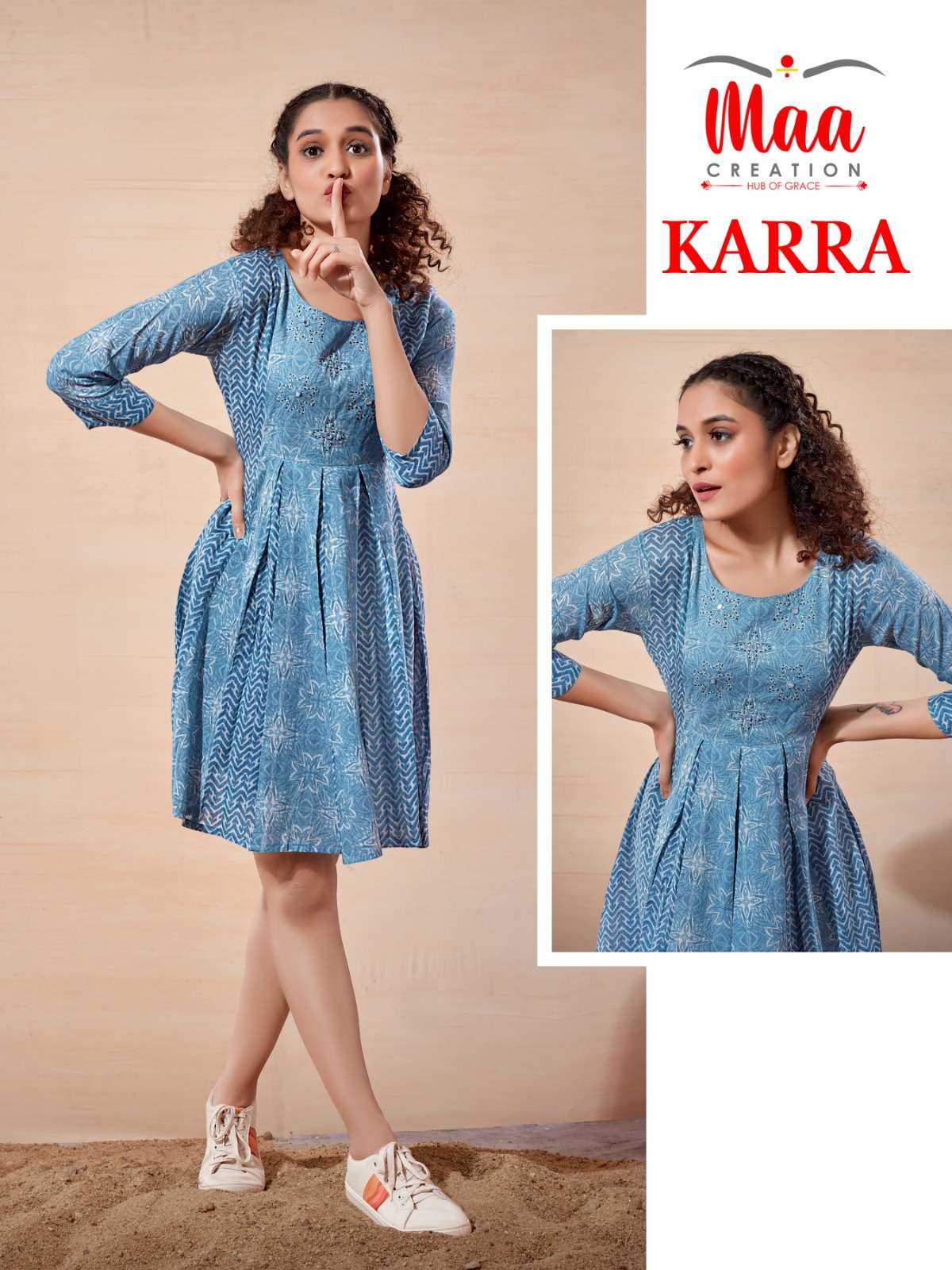 KARRA BY MAA CREATION MUL COTTON PRINT HAND WORK KURTI