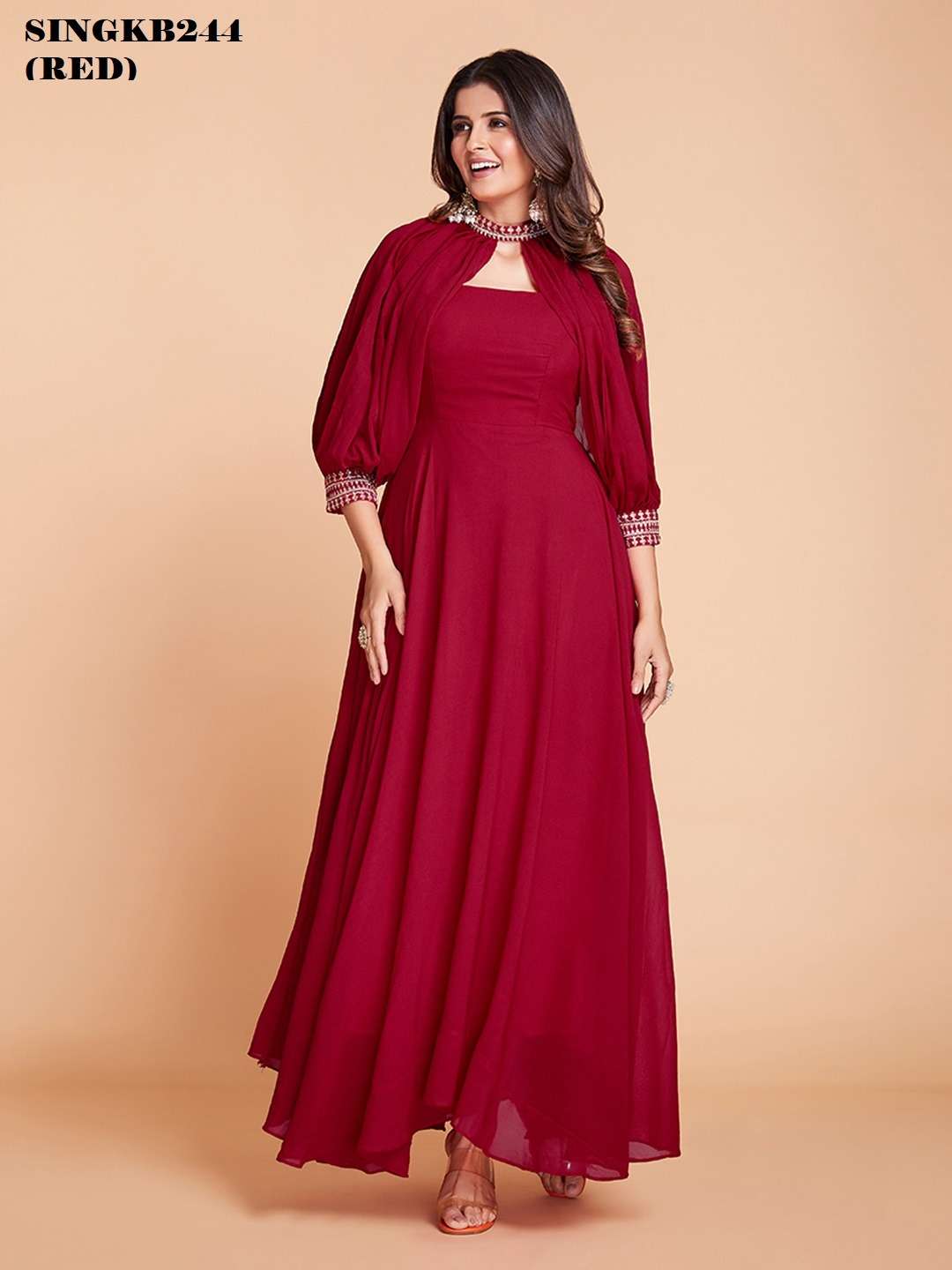 KB-244 BY AQSAWHOLESALE FAUX GEORGETTE WORK GOWN