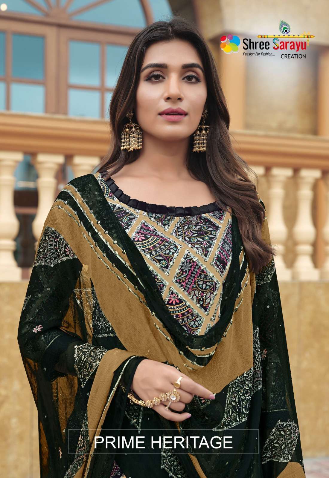 PRIME HERITAGE BY SHREE SARAYU 7406-A TO 7406-D SERIES COTTON PRINT DIAMOND WORK DRESSES