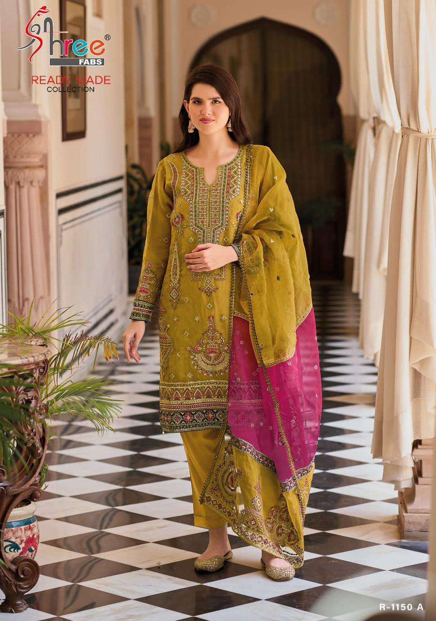 R-1150 COLOURS BY SHREE FABS 1150-A TO 1150-C SERIES ORGANZA WORK READYMADE DRESSES