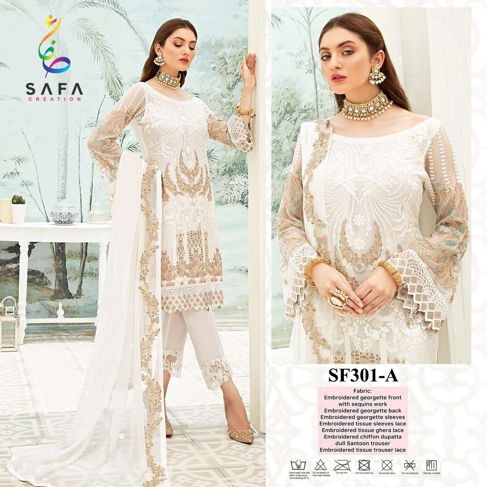 SF-301 COLOURS BY SAFA CREATION 301-A TO 301-F SERIES GEORGETTE EMBROIDERY PAKISTANI DRESSES