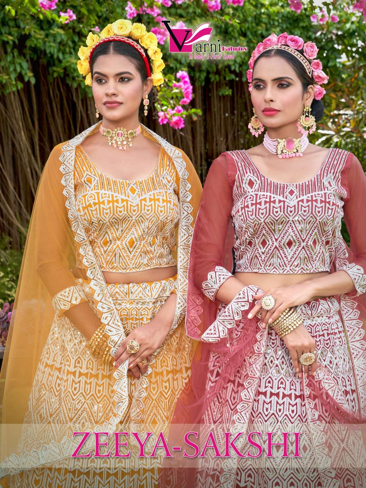 ZEEYA SAKSHI BY VARNI FABRICS 19001 TO 19004 SERIES NET HEAVY EMBROIDERY WORK LEHENGAS