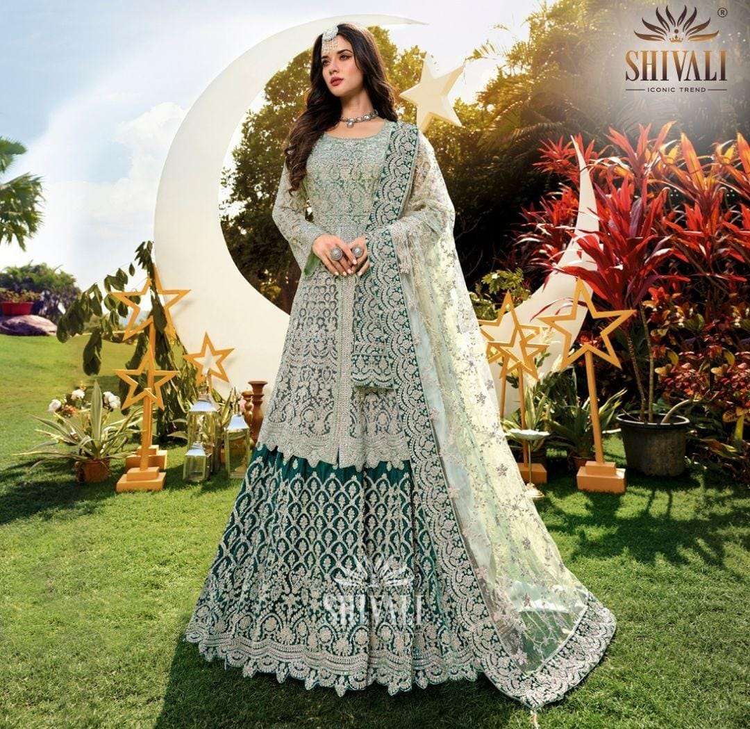 AQUA-098 HIT DESIGN BY SHIVALI HEAVY FABRIC DIAMOND WORK READYMADE BRIDAL LEHENGA