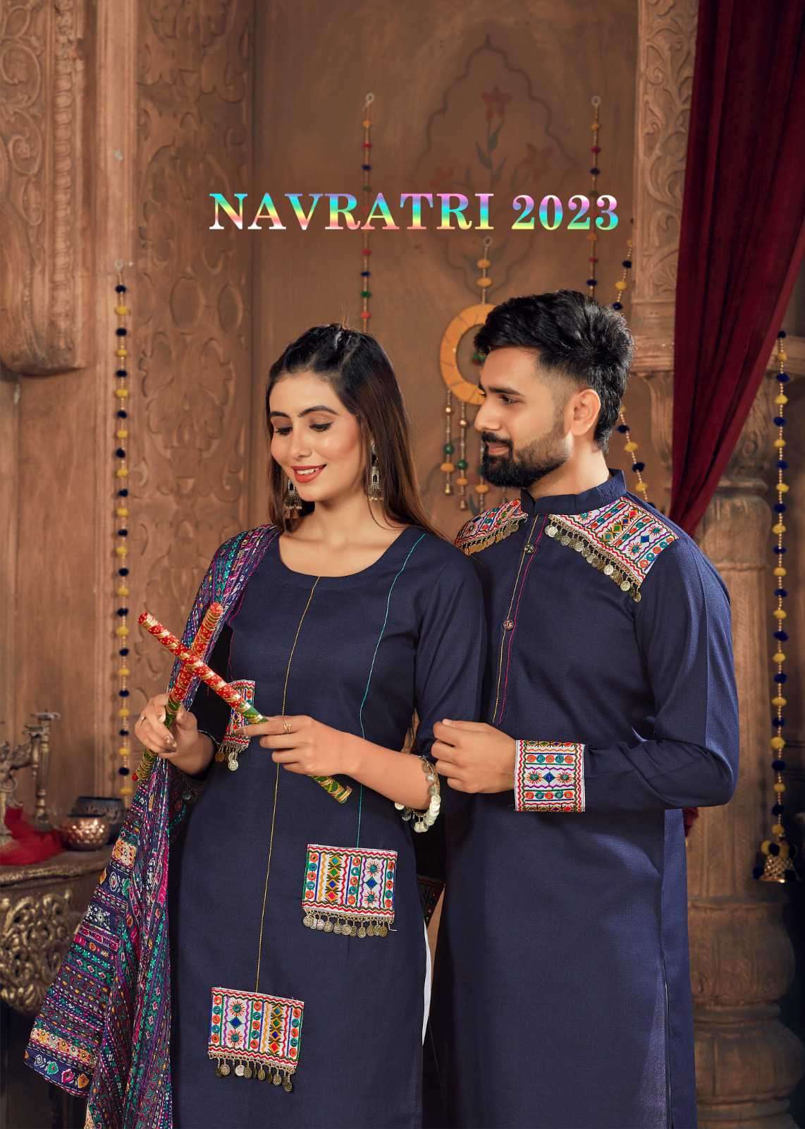 NAVRATRI 2023 BY BANWERY FASHION 1001 TO 1006 SERIES COTTON WORK KURTI & KURTA COMBO