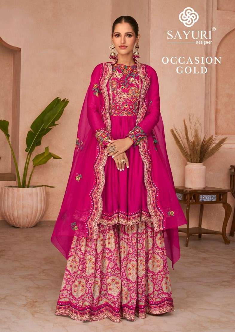 OCCASION GOLD BY SAYURI 5232-A TO 5232-D SERIES SILK EMBROIDERY READYMADE SHARARA SUITS