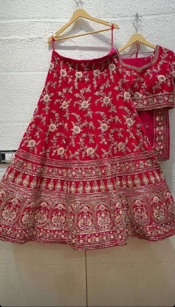PC-110 BY AQSAWHOLESALE HEAVY MALAI SATIN SILK WORK BRIDAL LEHENGA
