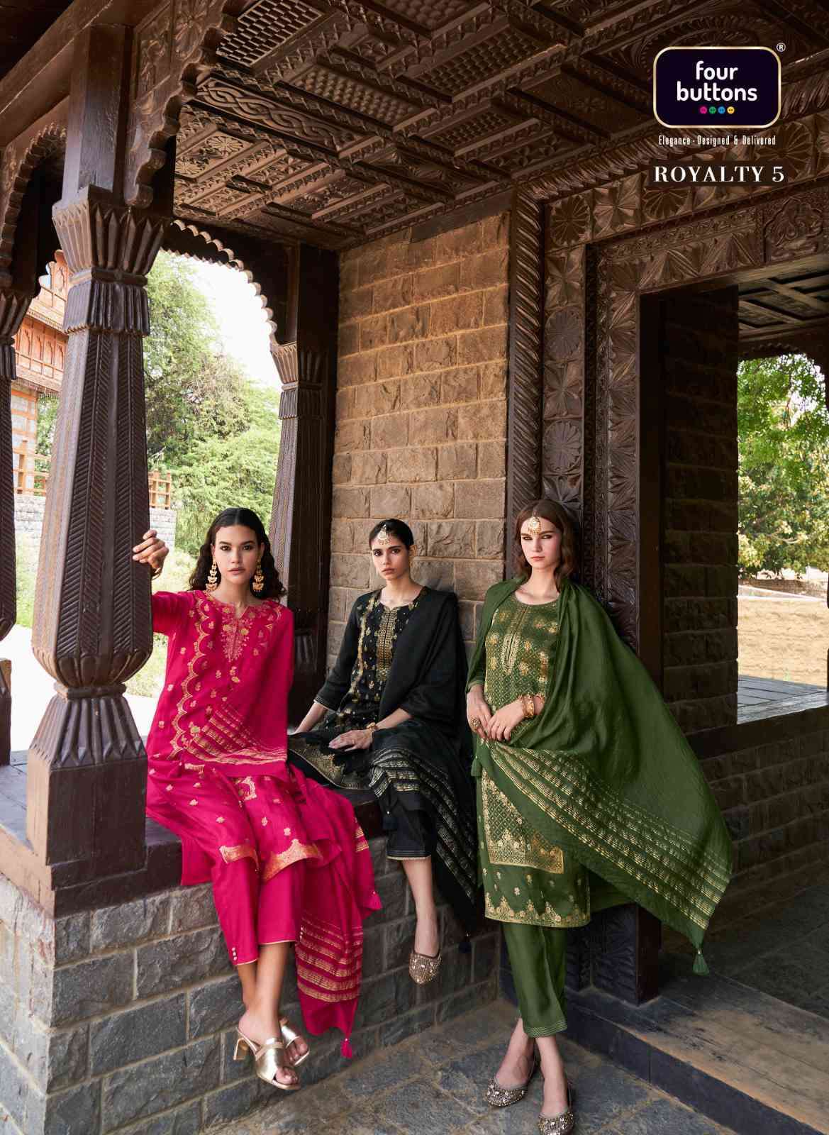 ROYALTY VOL-5 BY FOUR BUTTONS 3291 TO 3296 SERIES SILK JACQUARD WORK READYMADE DRESSES