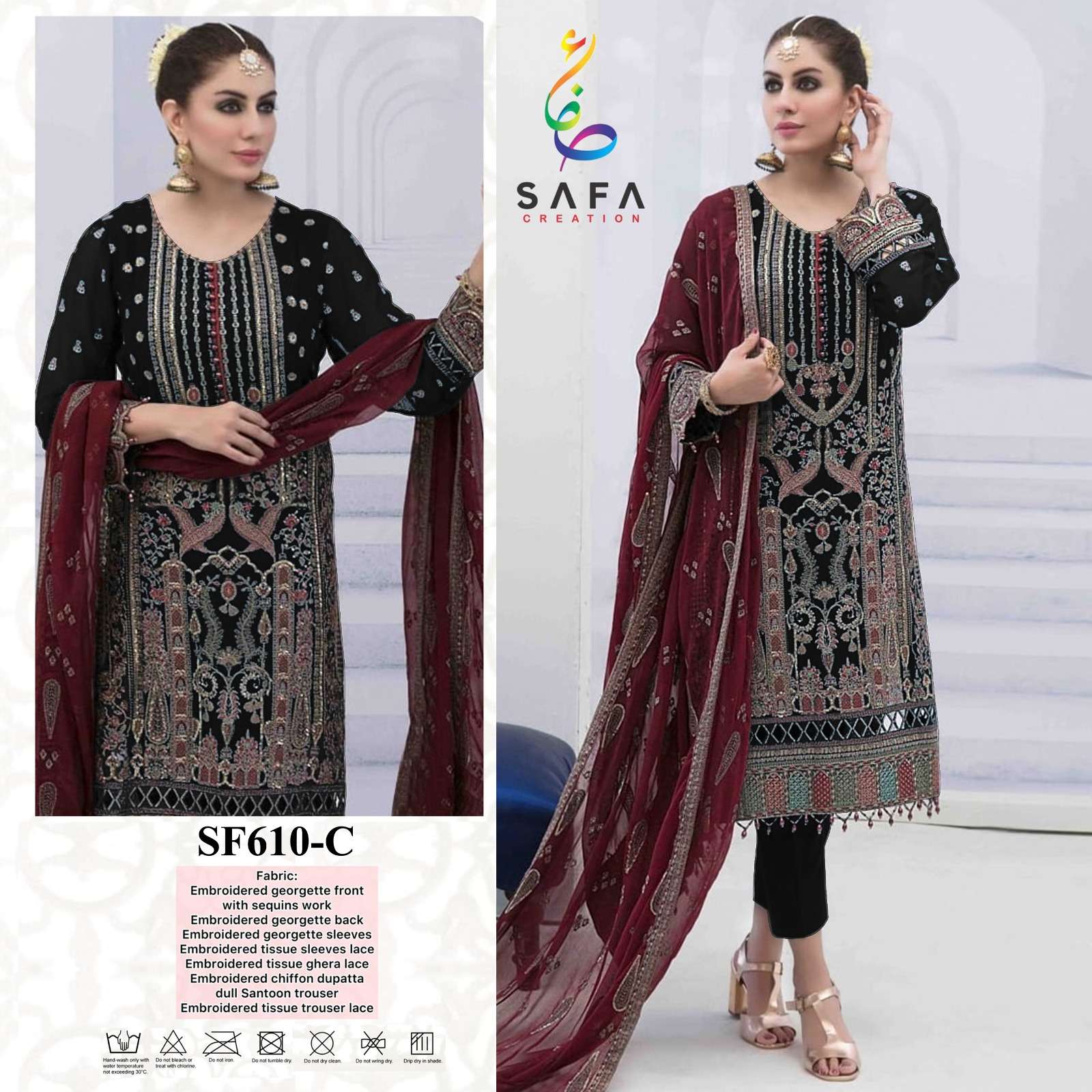 SAFA 610 COLOURS BY SAFA CREATION 610-A TO 610-E SERIES GEORGETTE WORK PAISTANI DRESSES
