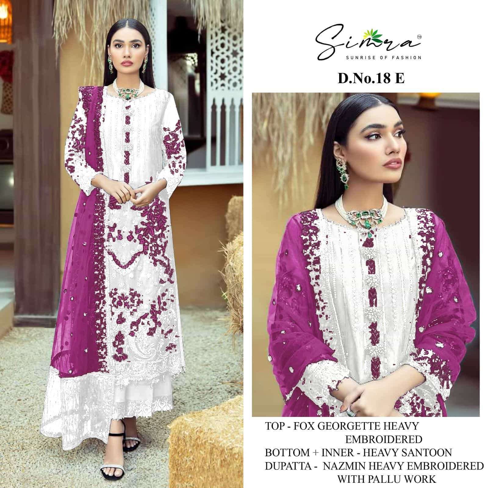 SIMRA 18 COLOURS BY SIMRA 18-E TO 18-H SERIES FAUX GEORGETTE WORK PAKISTANI DRESSES