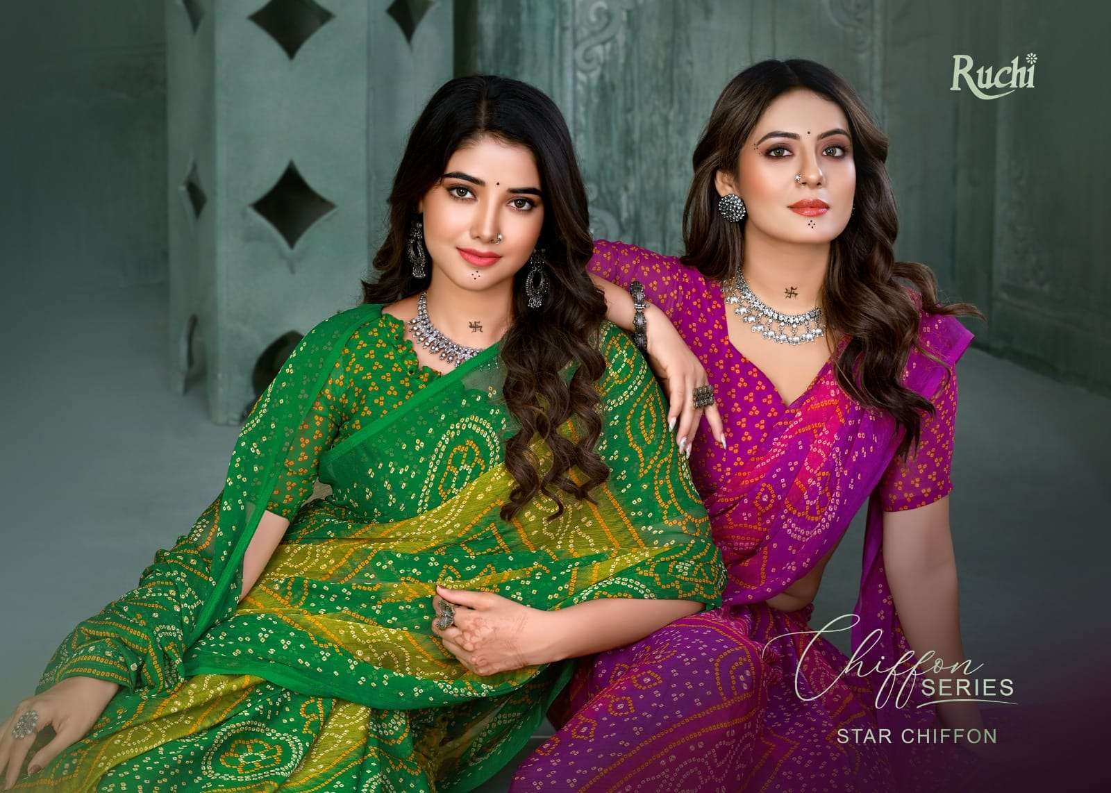 STAR CHIFFON VOL-131 BY RUCHI 26101 TO 26103 SERIES CHIFFON BANDHANI PRINT SAREES
