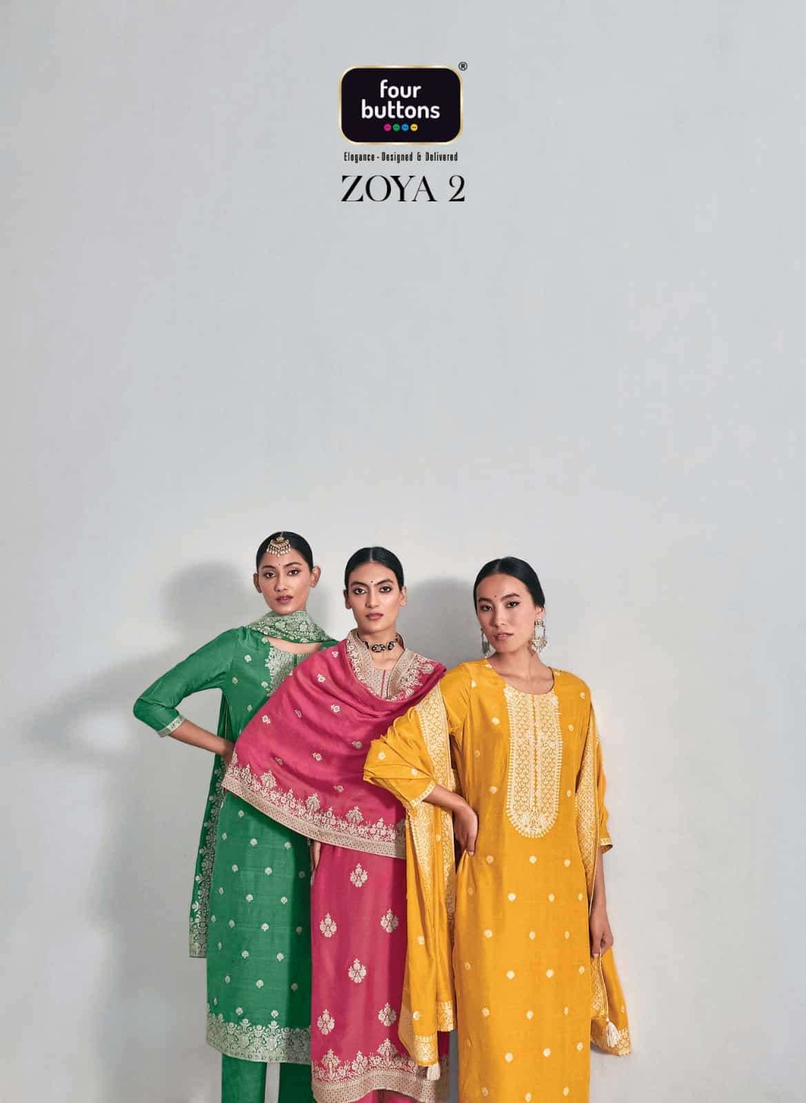 ZOYA VOL-2 BY FOUR BUTTONS 3091 TO 3096 SERIES MUSLIN LUCNOWI WORK READYMADE DRESSES