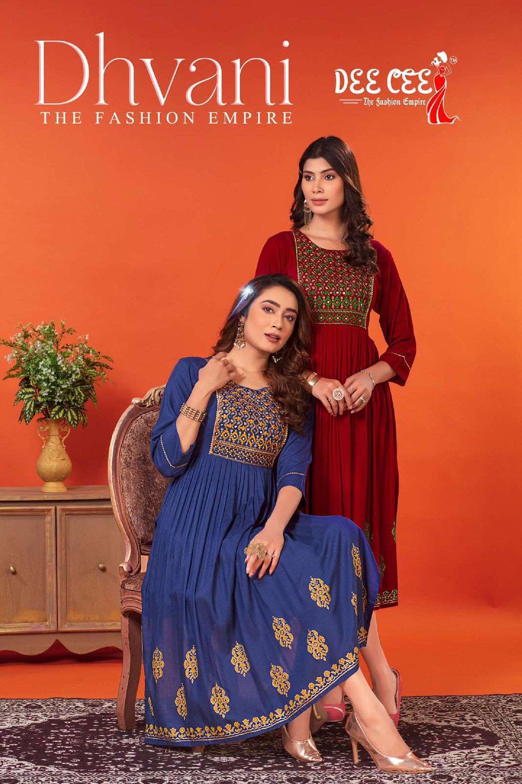 DHVANI BY DEE CEE 101 TO 106 SERIES RAYON EMBROIDERY WORK KURTIS
