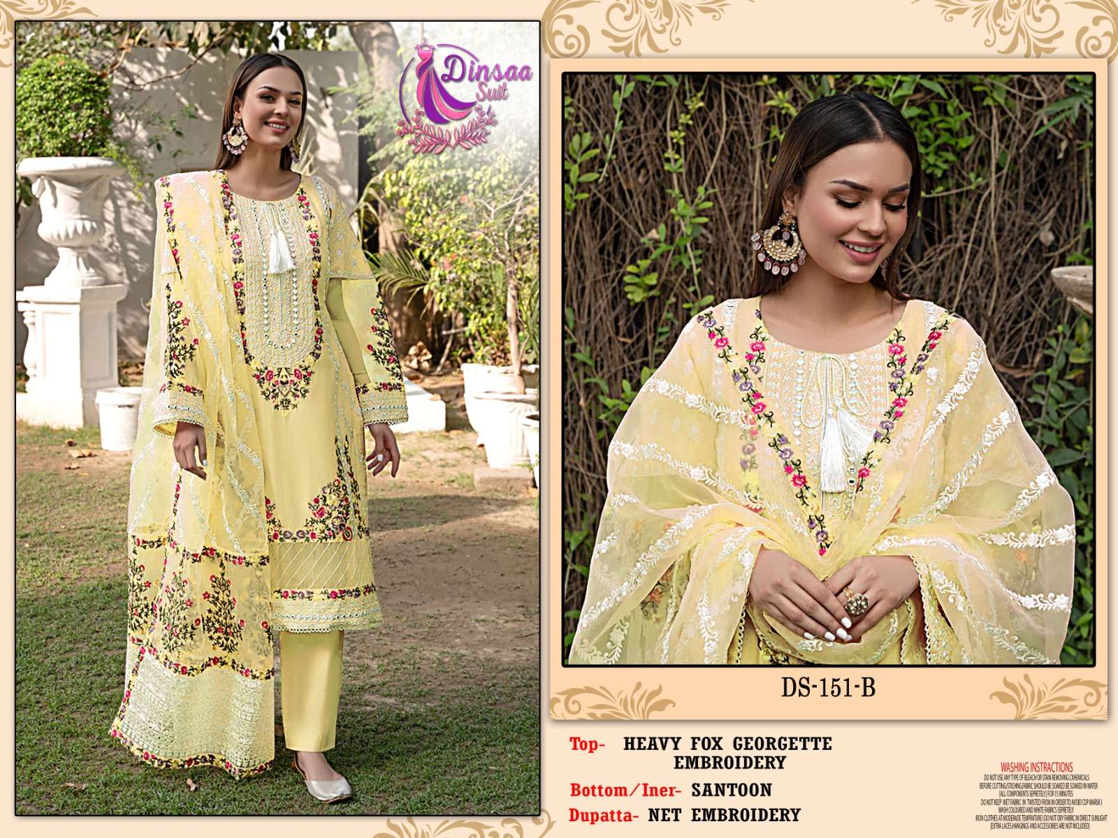 DS-151 COLOURS BY DINSAA SUIT 151-B TO 151-D SERIES FAUX GEORGETTE WORK PAKISTANI DRESSES