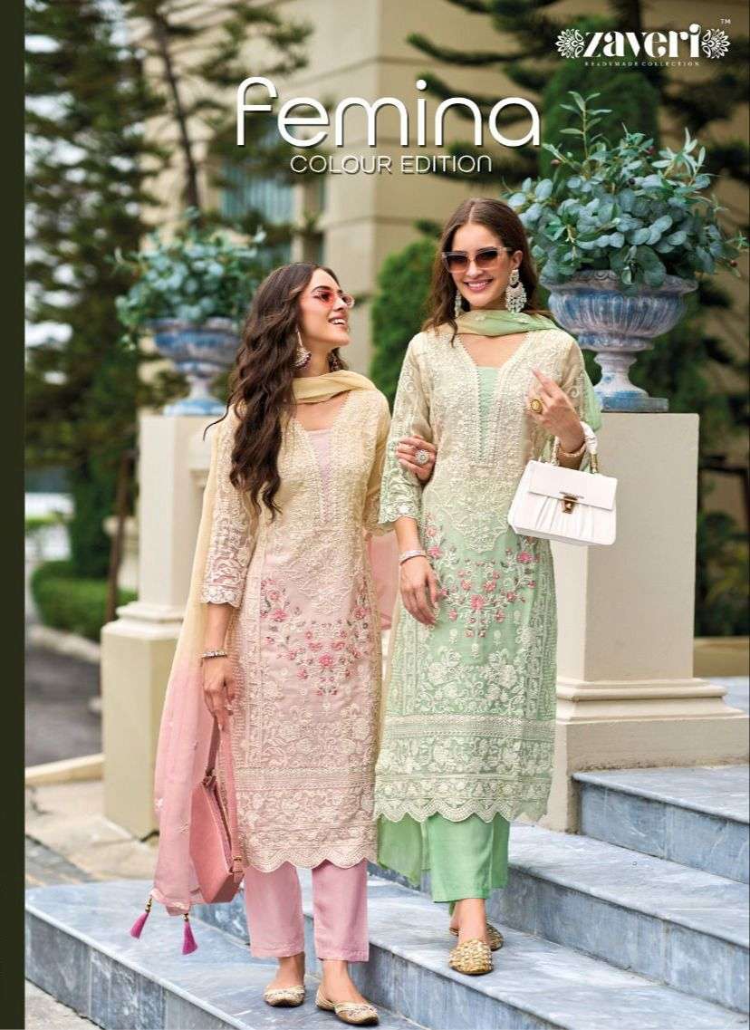 FEMINA COLOUR EDITION BY ZAVERI 1262 TO 1263 SERIES ORGANZA EMBROIDERY READYAMDE DRESSES