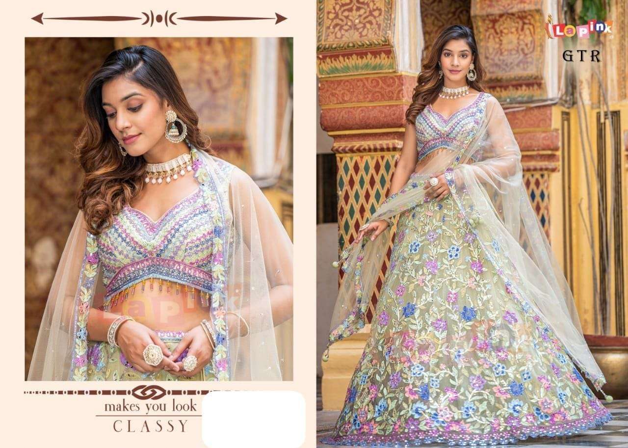 GTR BY LAPINK DESIGNER FABRIC HEAVY WORK CROP-TOP READYMADE FESTIVE WEAR LEHENGA