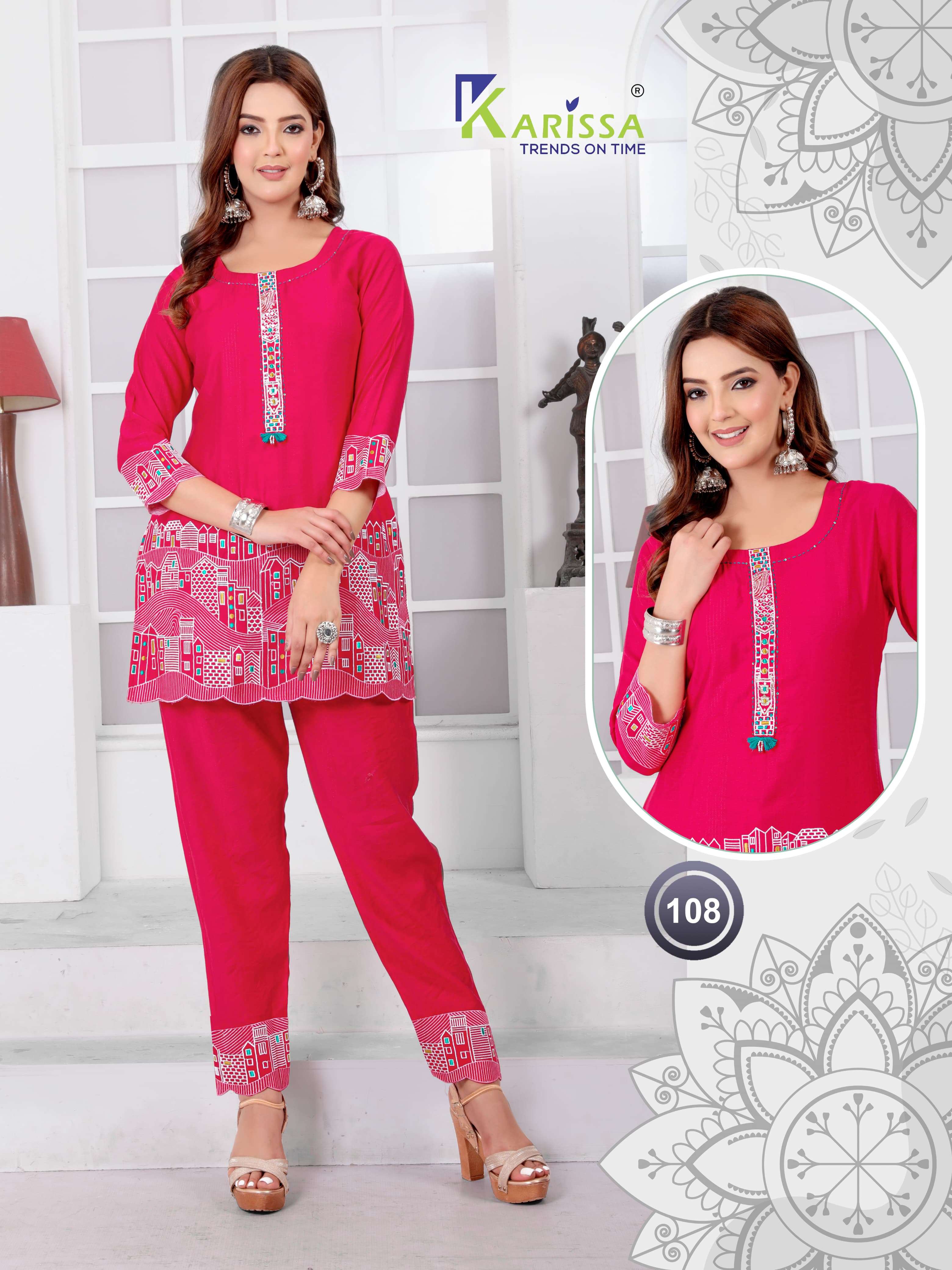KARISSA 108 TO 111 SERIES VISCOSE SILK WITH HAND WORK CO-ORD SET